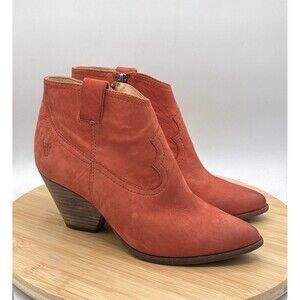 Frye Reina Ankle Booties Women’s Leather Zipper Country Cowgirl Coral Size 7